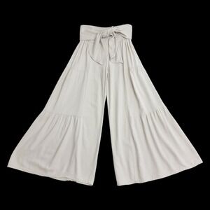 Happily Grey Palazzo Pants Small Beige Linen Cotton Festival Resort Ultra Wide